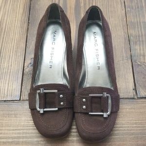 Marc Fisher Brown Wedge Buckle Heel Size 7.5